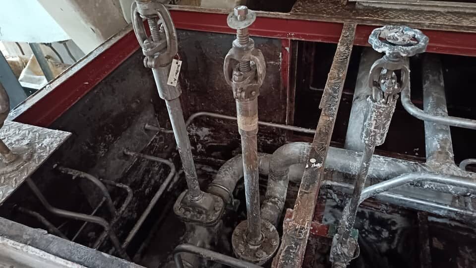 Galvanised pipework and supports installed in a sump