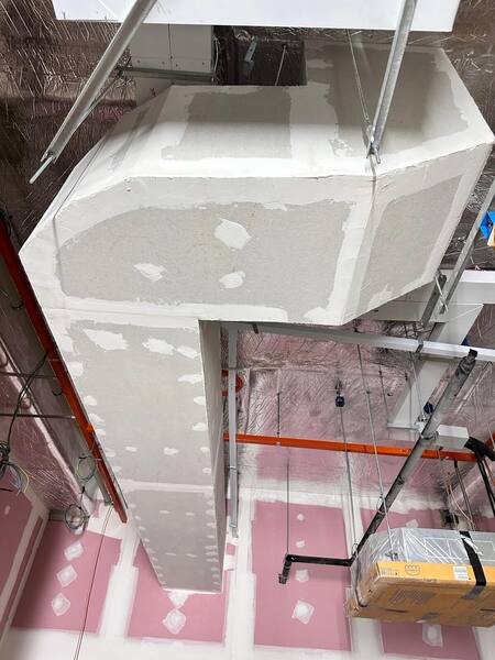 Duct drop boxed in and finished ready for the ceiling