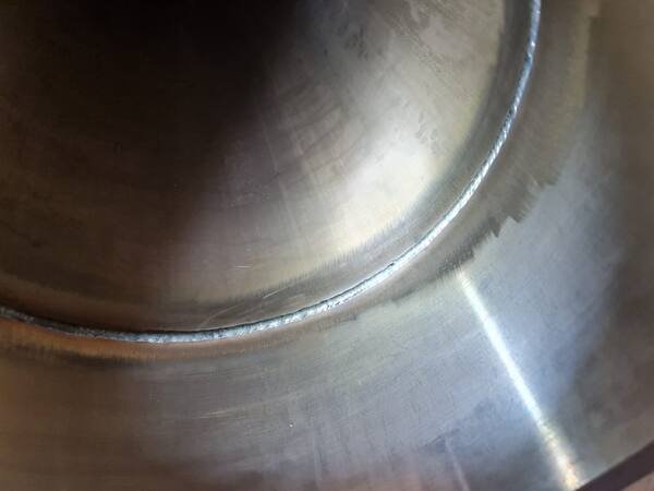 Internal root pass viewed through the bore after purge welding